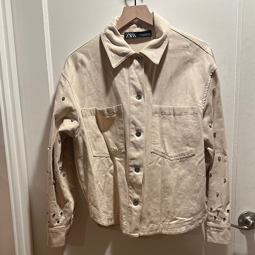 Zara Tan Studded Button-Up Jacket